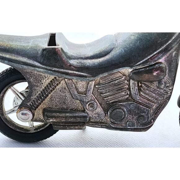 NOVELTY COIN BANK-Pewter Motorcycle-Rubber Tires-Stands Up On Stand - Picture 5 of 12